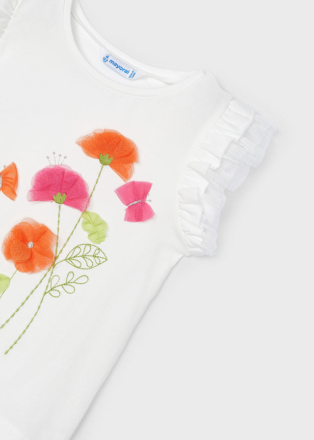 Mayoral S/S Floral T-Shirt with Ruffles