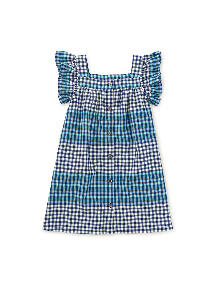 Tea Boat Neck Buttoned Woven Dress Nairobi Plaid