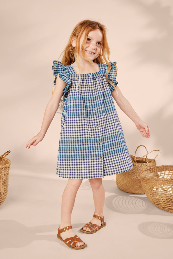 Tea Boat Neck Buttoned Woven Dress Nairobi Plaid