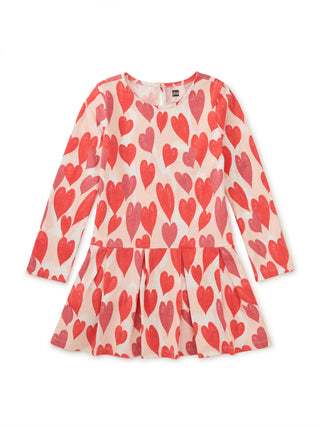 Tea Long Sleeve Pleated Skater Dress Marbled