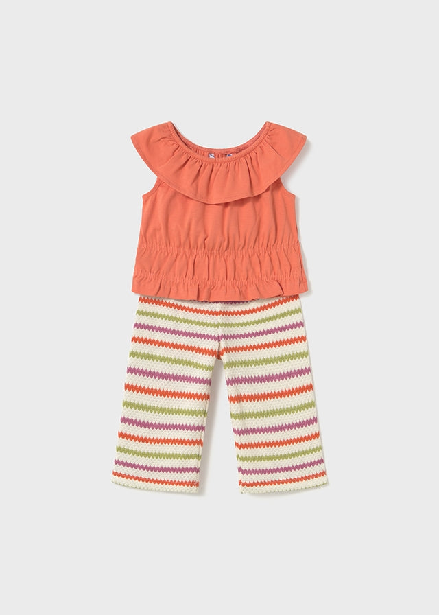 Mayoral Crochet Pants Set Carrot Stripes