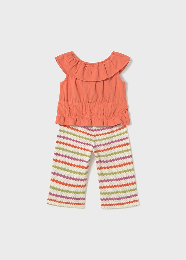 Mayoral Crochet Pants Set Carrot Stripes