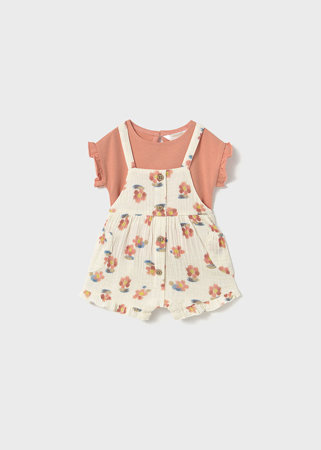 Mayoral Overall and T-Shirt Set Peach