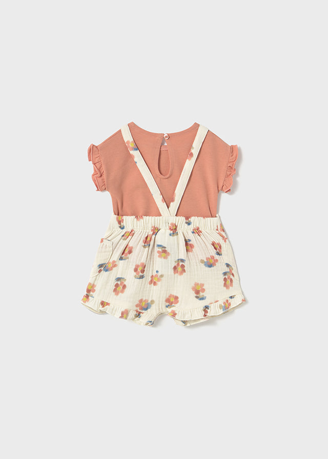 Mayoral Overall and T-Shirt Set Peach