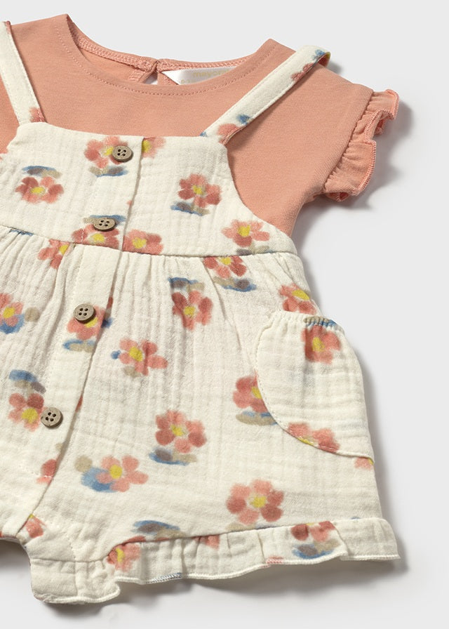 Mayoral Overall and T-Shirt Set Peach