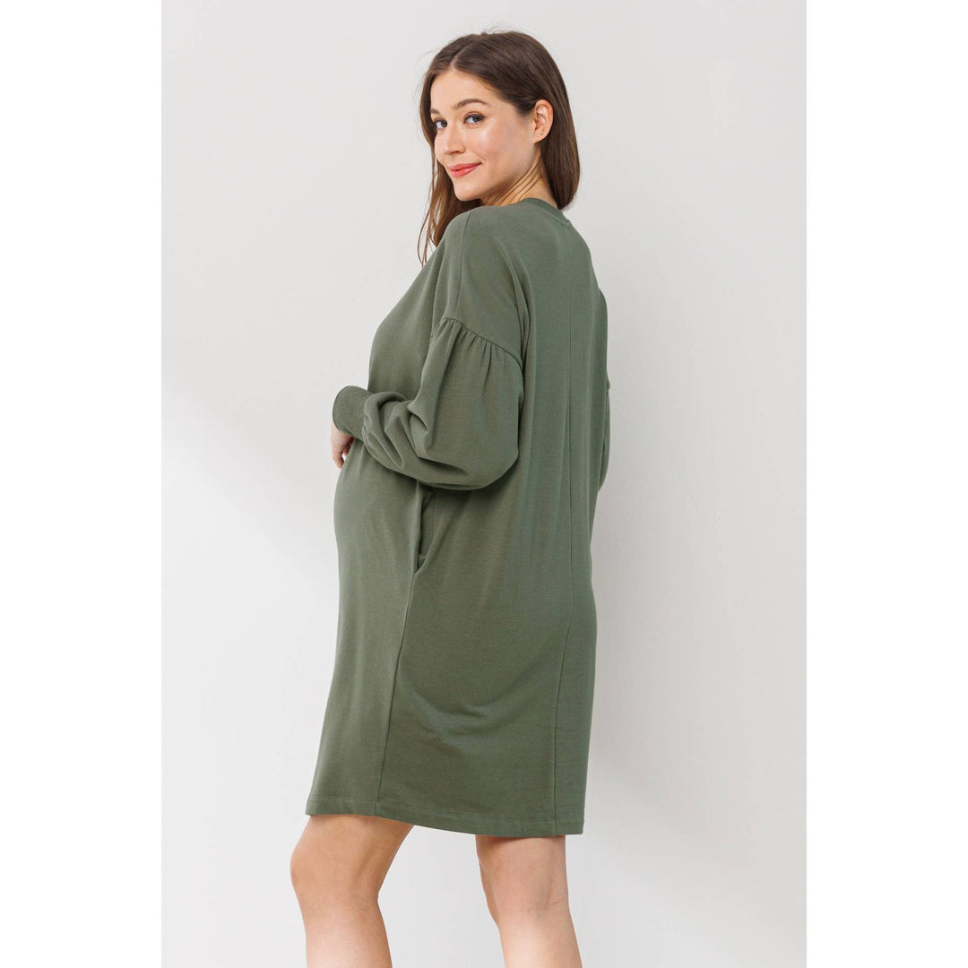 Hello Miz - Crew Neck Maternity Sweater Dress with Pockets