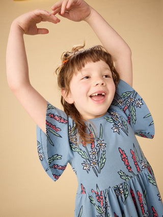 Tea Butterfly Sleeve Dress Block Print