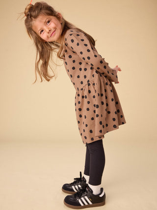 Tea Long Sleeve Skirted Dress Leopard Dots