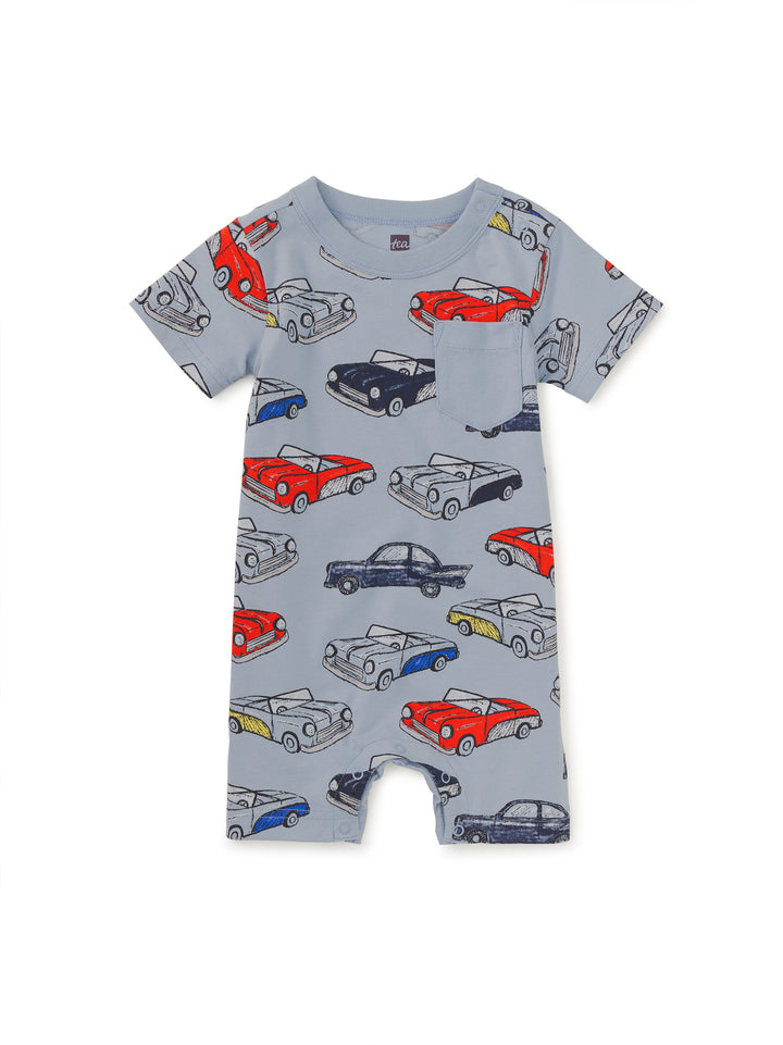 Tea Pocket Shortie Baby Romper Cuban Cars