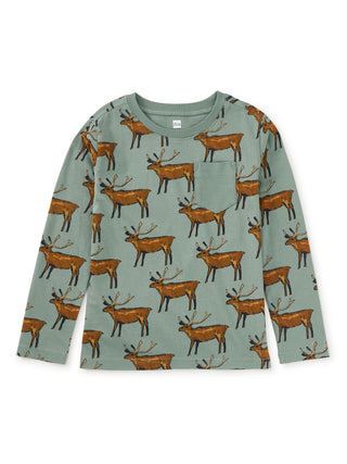 Tea Long Sleeve Printed Pocket Painted Deer