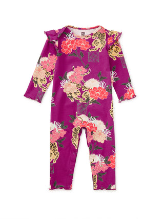 Tea Ruffle Shoulder Baby Romper Tiger & Peony