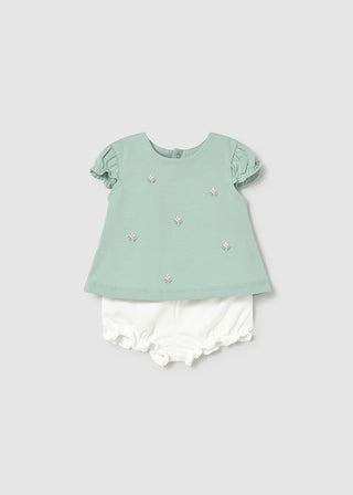 Mayoral Short Pant Set Aqua with Flowers