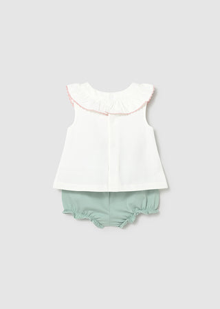 Mayoral Short Pant Set White Frill Top & Aqua Bottoms