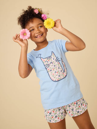 Tea Tie Waist Shorts Azuejos Florales