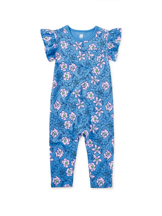 Tea Ruffle Sleeve Pocket Romper Carnation Toss