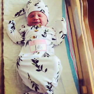 Caden Lane - Olive Leaf Newborn Baby Knot Gown & Hat Set