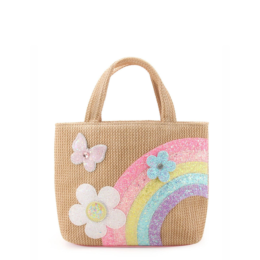 OMG Accessories - Daisy & Rainbow Straw Mini Tote Bag