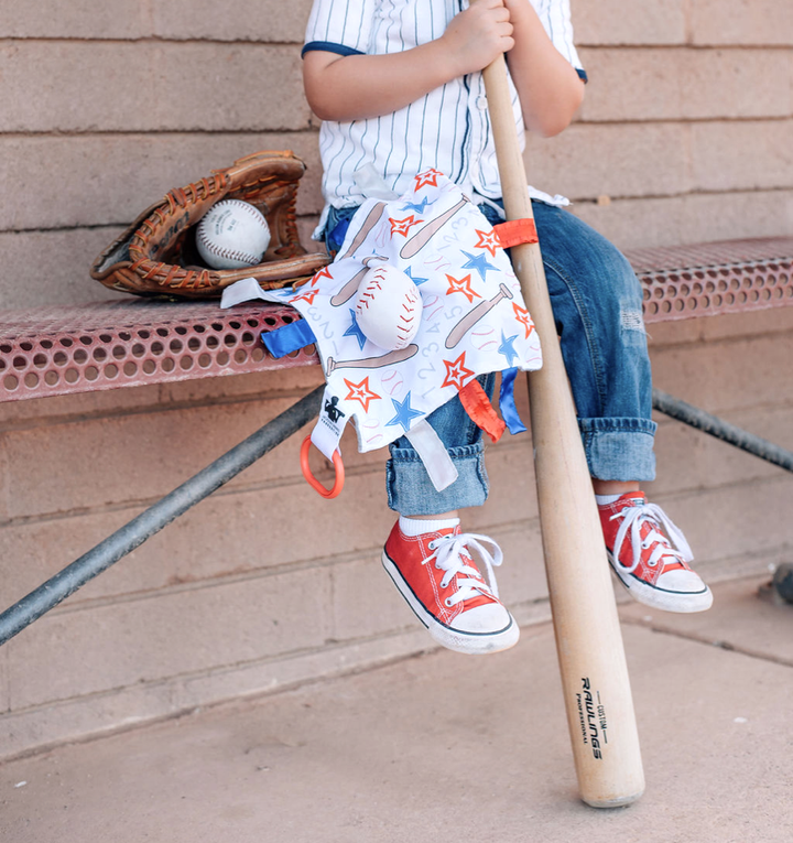 Baby Jack and Company - Baseball Baby Learning Lovey Tag Stroller Toy 10" x 10"