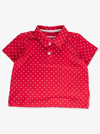 RuffleButts + RuggedButts - Boys Red Heart Polka Dot Knit Short Sleeve Performance Polo
