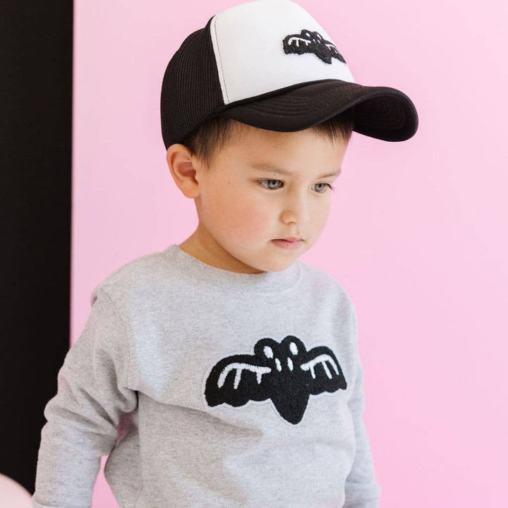 Sweet Wink - Bat Patch Halloween Sweatshirt - Kids Halloween Crewneck