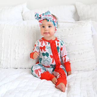 Gigi and Max - Belle Bows RUFFLE ZIP Christmas Bamboo Baby One Piece Outfit