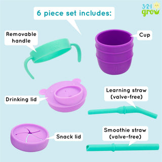 321 Grow - 321 Grow - 321 Grow Easy Learn Silicone Drink & Snack Set - Grape - Classy Rascals Boutique