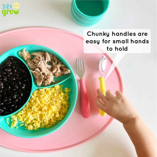 321 Grow - 321 Grow - 321 Grow Eat with Me Silicone Spoon and Fork Set - Grape - Classy Rascals Boutique