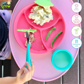 321 Grow - 321 Grow - 321 Grow Eat with Me Silicone Spoon and Fork Set - Grape - Classy Rascals Boutique