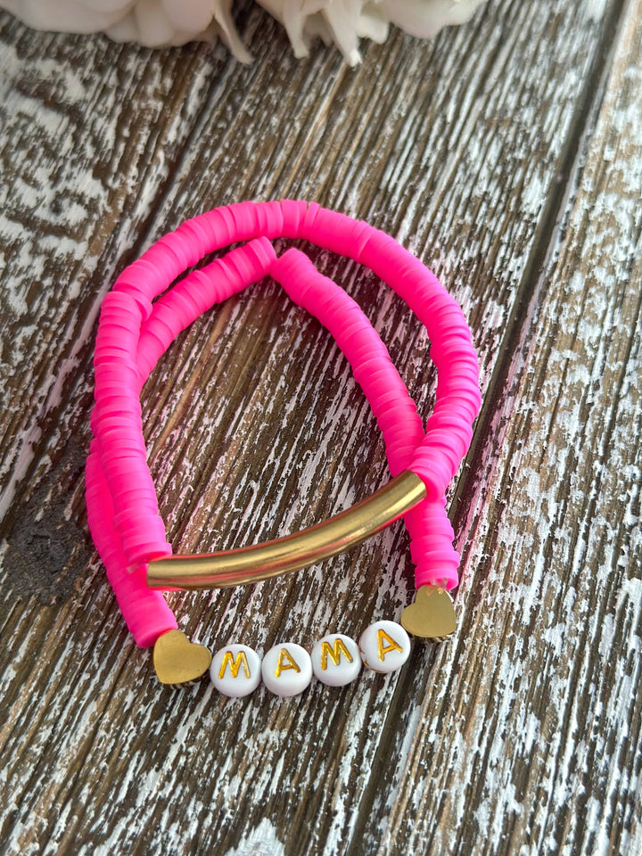 Harris Girls & Co. - Heishi Bracelet Set "Mama" Hot Pink"