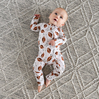 Gigi and Max - Brady Football ZIP Bamboo One Piece Baby Outfit