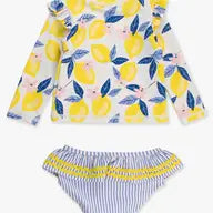 RuffleButts + RuggedButts - Girls Lemon Capri Skirted Flutter Long Sleeve Zipper Rash Guard Bikini