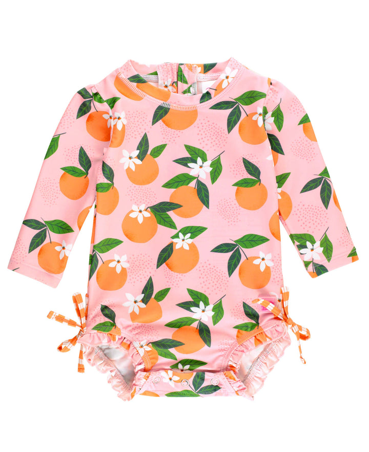 RuffleButts - Orange You The Sweetest Long Sleeve One Piece Rash Guard