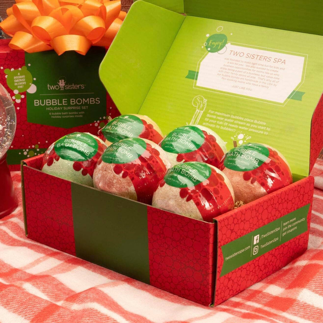 Two Sisters Spa - 6 Christmas Bath Bombs for Kids with Toy Surprises