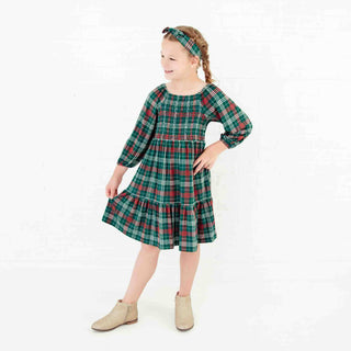 Dreamiere - Dasher's Plaid Long Sleeve Tiered Smocked Dress