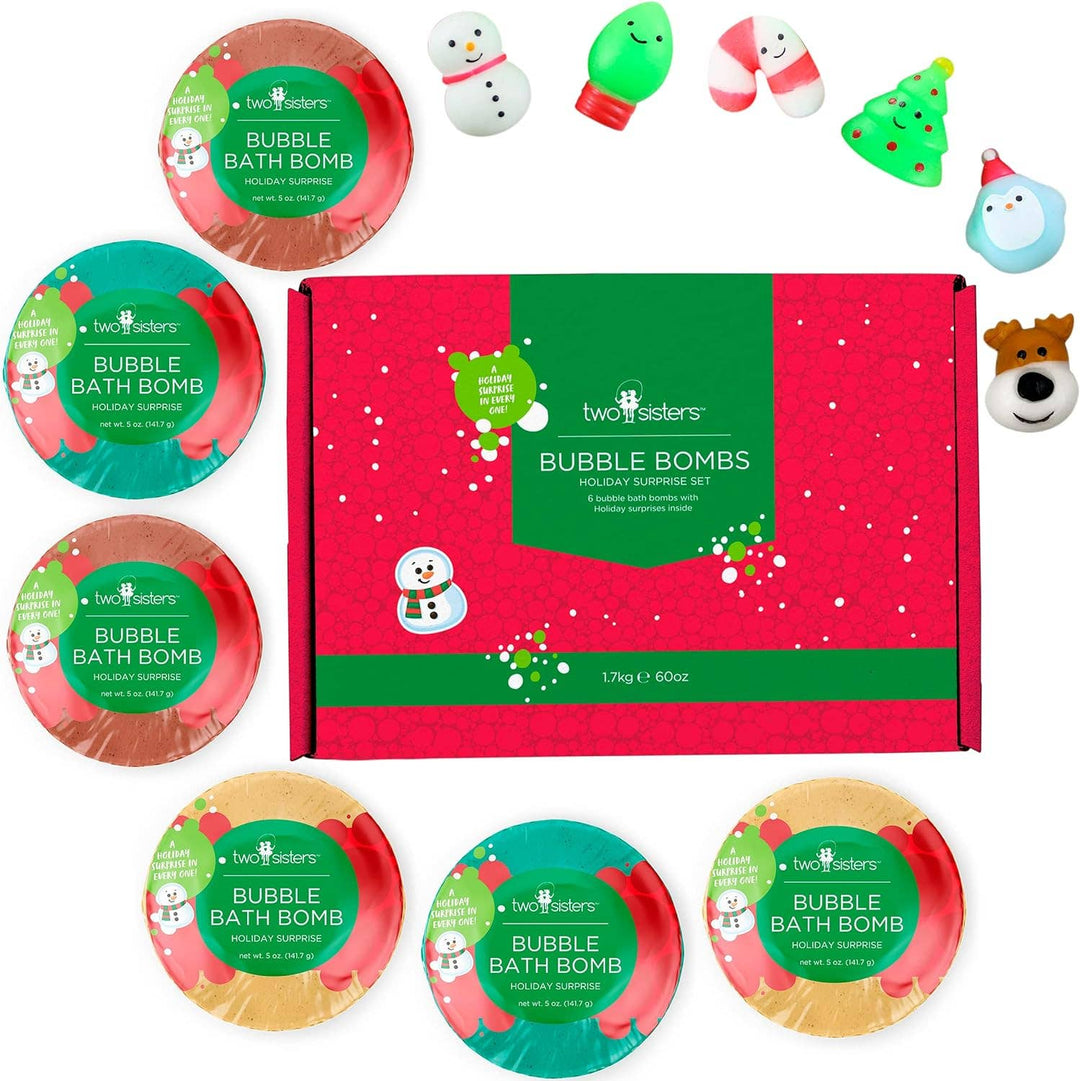 Two Sisters Spa - 6 Christmas Bath Bombs for Kids with Toy Surprises