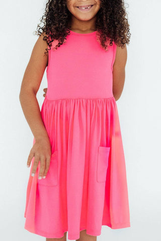 Mila & Rose Neon Pink Tank Pocket Twirl Dress | Girls Twirl Dress