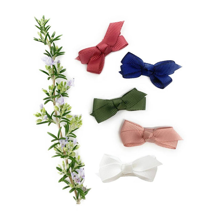 Baby Wisp - 5 Chelsea Boutique Grosgrain Bows on Snap Clips - Juniper