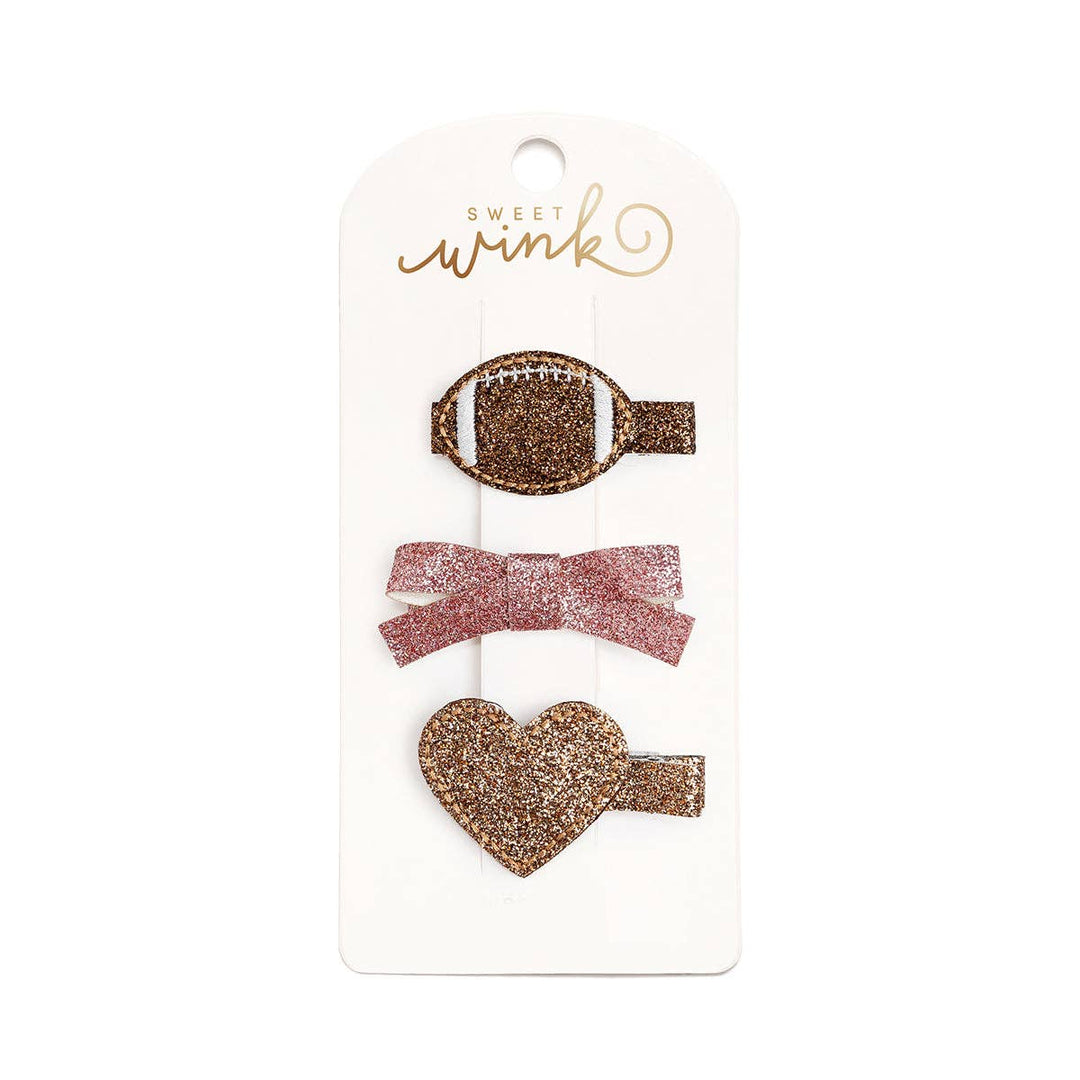 Sweet Wink - Football Love Clip Set - Kids Game Day Hair Clips