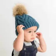 Huggalugs Slate Blue Pop Pom Pom Beanie Hat