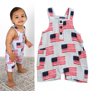 Gigi and Max - George Blue Flag Organic Coastal Coveralls 4th of July