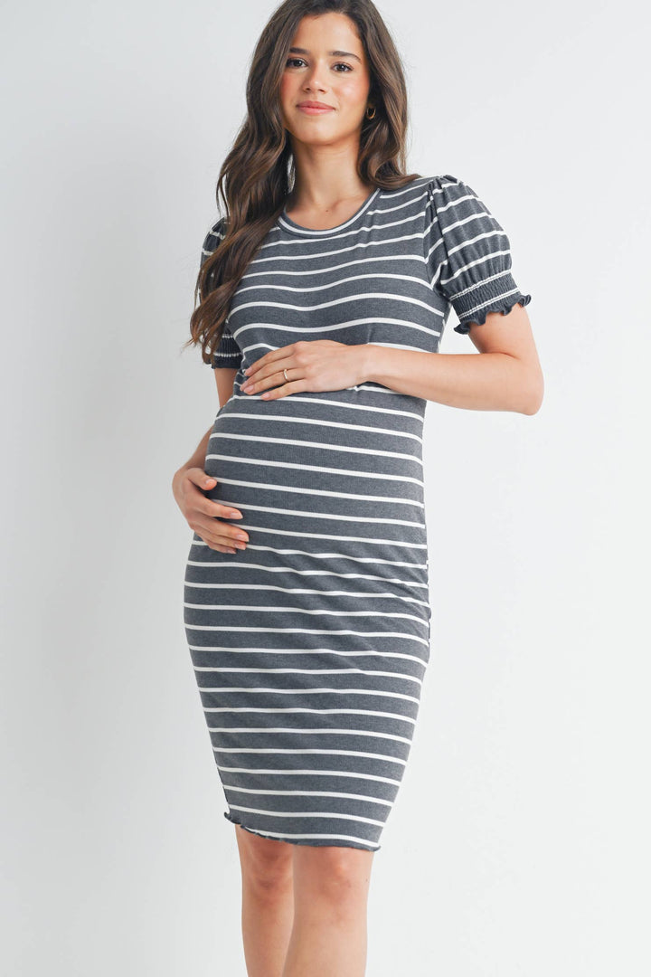 Hello Miz - Striped Short Sleeve Maternity T-Shirt Dress