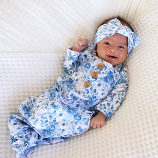 Caden Lane - Betsy's Blooms Newborn Baby Knot Gown & Hat Set
