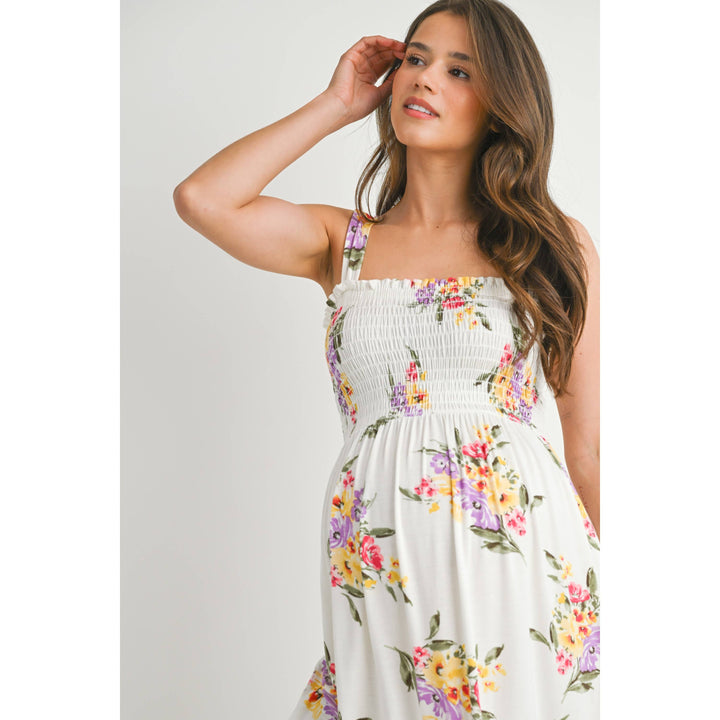 Hello Miz - White Floral Sleeveless Maternity Dress