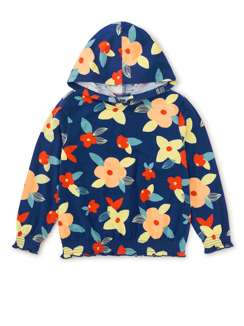 Tea Printed Smocked Hoodie Turkish