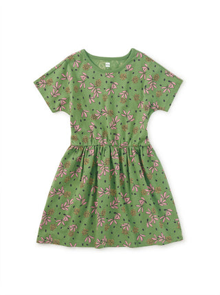 Tea Short Sleeve Twirl Dress Olive Floral