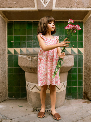 Tea Ruffle Strap Dress Mini Rose Toss