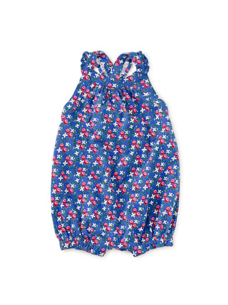 Tea Cross-Back Baby Romper Flamenco Fan Rose