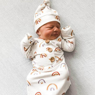 Caden Lane - Cannon's Earthy Rainbow Newborn Baby Knot Gown & Hat
