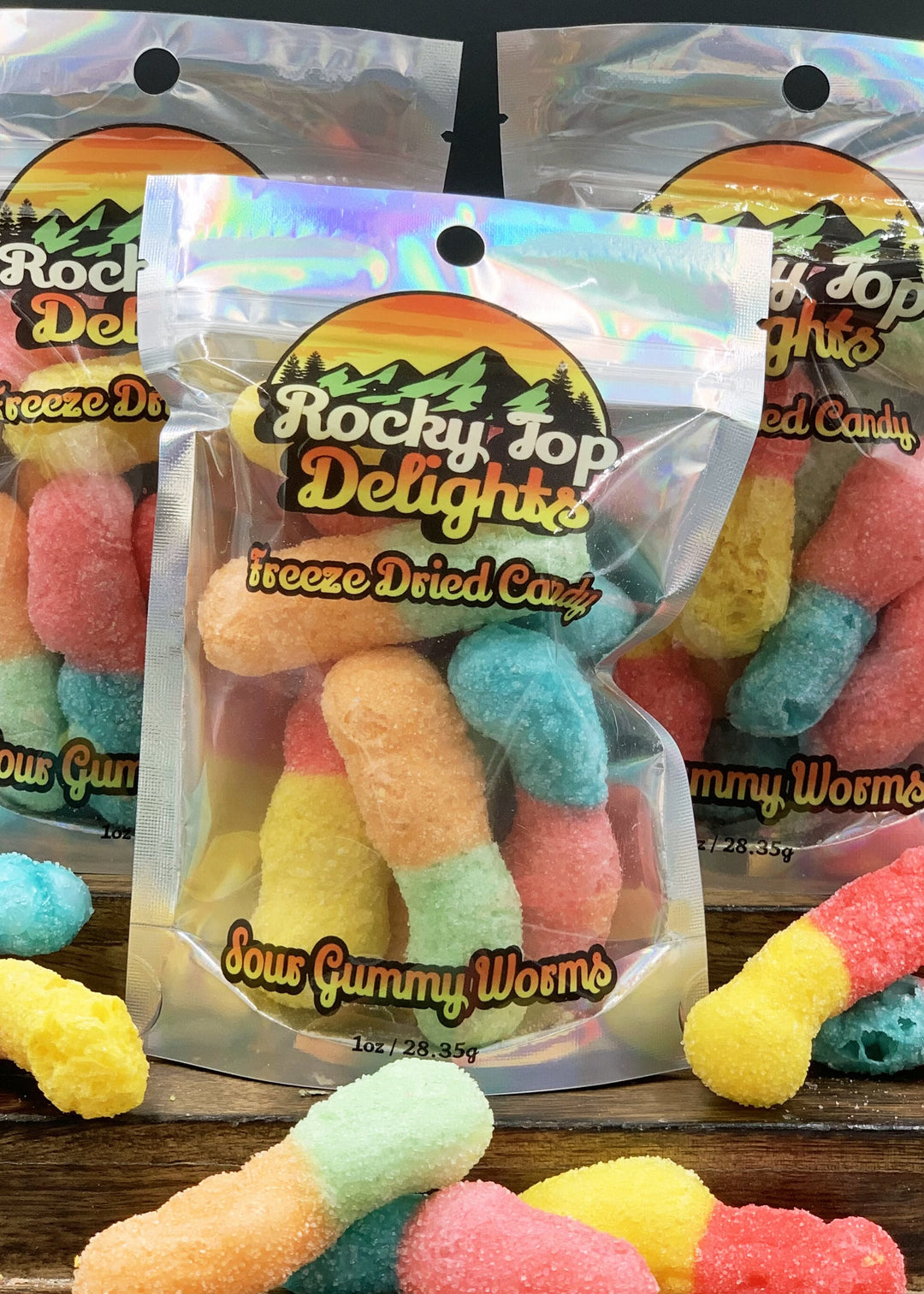 Rocky Top Delights Sour Gummy Worms Freeze Dried Candy