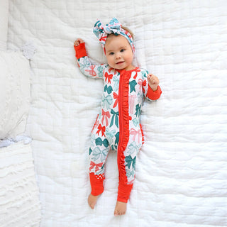 Gigi and Max - Belle Bows RUFFLE ZIP Christmas Bamboo Baby One Piece Outfit